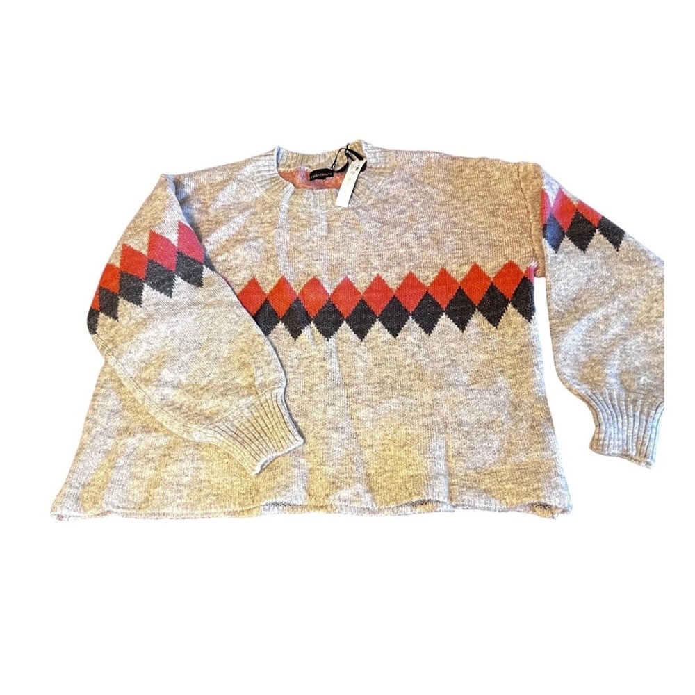Coco + Carmen Womens Argyle Crew Neck Sweater Gray pink  Size S/M